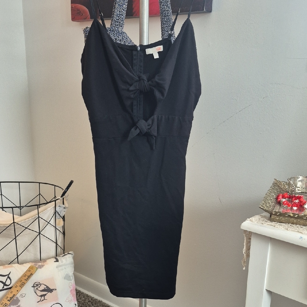 Gianni Bini Black Midi Dress with Bow Accents